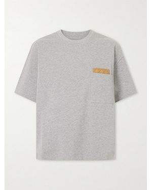 Bottega Veneta Intrecciato Suede-Trimmed Organic Cotton-Jersey T-Shirt - Gray