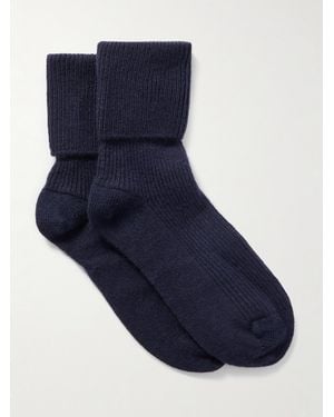 Johnstons of Elgin Ribbed Cashmere Socks - Blue
