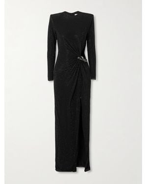 Self-Portrait Crystal-Embellished Mesh Maxi Dress - Black