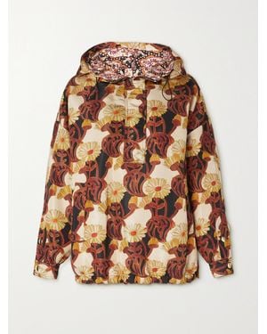 La DoubleJ Padded Floral-Print Shell Hooded Jacket - Brown