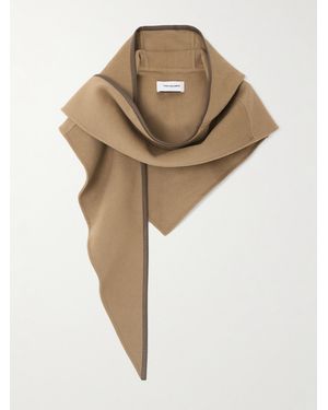 Yves Salomon Leather-Trimmed Wool And Cashmere-Blend Scarf - Natural