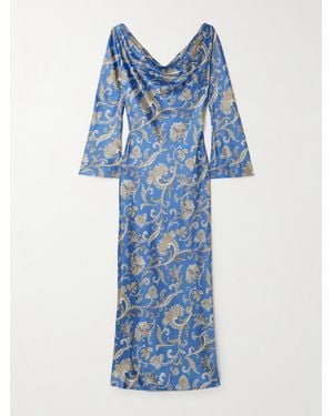 Veronica Beard Ember Draped Paisley-Print Silk-Blend Satin Maxi Dress - Blue