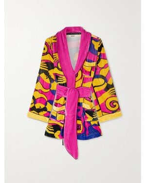 Sleeping with Jacques Net Sustain Bon Vivant Morgenmantel Aus Bedrucktem Samt Mit Bindegürtel - Pink
