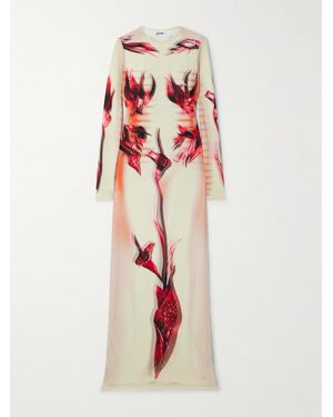 Jean Paul Gaultier Printed Stretch-Mesh Maxi Dress - Red