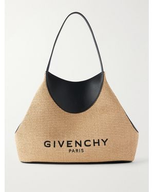 Givenchy Facet Embroidered Leather-Trimmed Raffia Tote - Natural
