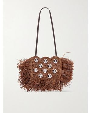 Rabanne Embellished Raffia Shoulder Bag - Brown