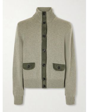 Loro Piana Parksville Suede-Trimmed Cashmere Cardigan - Natur
