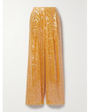 LAPOINTE Pleated Sequined Crepe Straight-Leg Trousers - Yellow