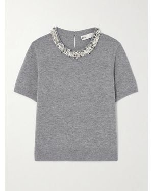 Tory Burch Embellished Wool And Cashmere-Blend Jumper - Grey
