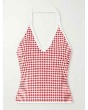 Posse Micah Checked Knitted Halterneck Top - Red