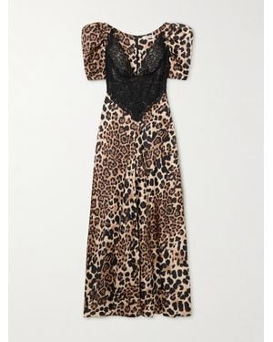 Rodarte Lace-Trimmed Leopard-Print Silk-Charmeuse Maxi Dress - Multicolor