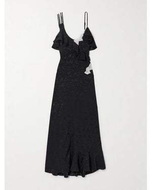 Maison Mayle Izadora Ruffled Guipure Lace-Trimmed Silk-Jacquard Maxi Dress - Black