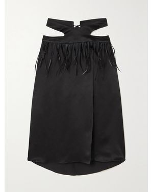 Maximilian Tasselled Cutout Hammered Silk-Satin Skirt - Black