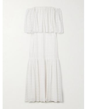 ‎Dima Ayad Off-The-Shoulder Tiered Metallic Lace Maxi Dress - White