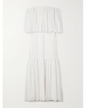 ‎Dima Ayad Off-The-Shoulder Tiered Metallic Lace Maxi Dress - White