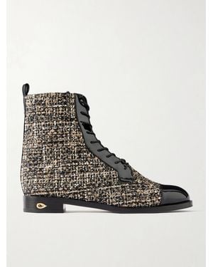 Jennifer Chamandi Brando 20 Leather-Trimmed Tweed Ankle Boots - Black