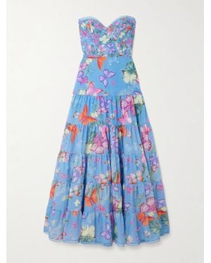 Charo Ruiz Danny Strapless Tiered Printed Cotton-Blend Maxi Dress - Blue