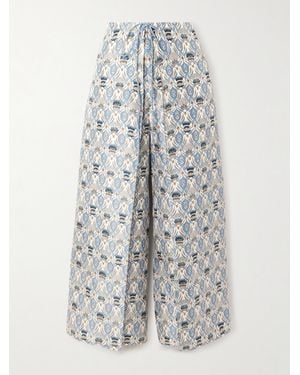 Loro Piana Maynard Cropped Layered Printed Silk-Satin Wide-Leg Trousers - White