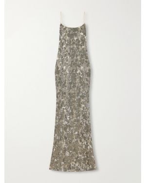 Ilkyaz Ozel Isis Embellished-Tone Organza Maxi Dress - Natural