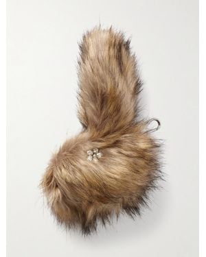 Simone Rocha Crystal-Embellished Leather-Trimmed Plush Coin Purse Charm - Natural