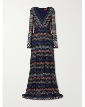 Missoni Embellished Crochet-Knit Midi Dress - Blue