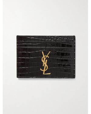 Saint Laurent Embellished Croc-Effect Leather Cardholder - Black