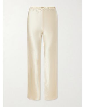 Comme Si Appliquéd Silk-Charmeuse Straight-Leg Pants - Natural