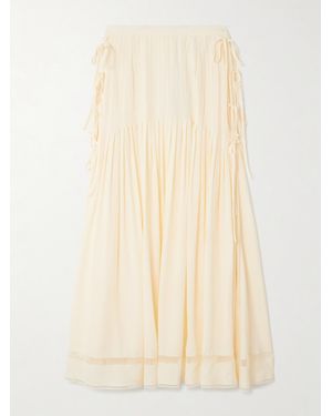 Rabanne Tie-Detailed Pleated Crepe Midi Skirt - Natural
