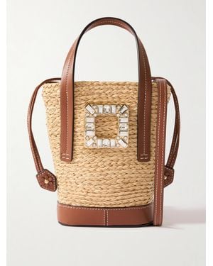 Roger Vivier Viv Skate Mini Beuteltasche Aus Raffiabast Mit Lederbesätzen Und Kristallen - Natur