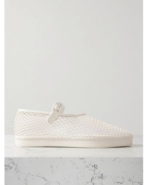 Loeffler Randall Rita Leather-Trimmed Mesh Platform Mary Jane Flats - Natural