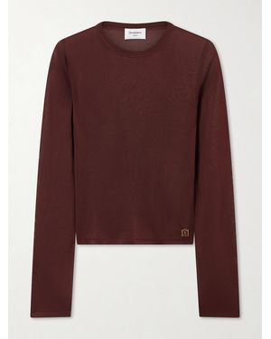Saint Laurent Cassandre-Embellished Knit T-Shirt - Brown