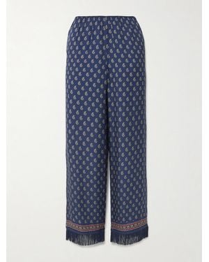 Doen Lavon Fringed Paisley-Print Silk Straight-Leg Trousers - Blue