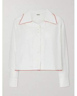 Bode Redbud Cropped Embroidered Cotton-Poplin Shirt - White