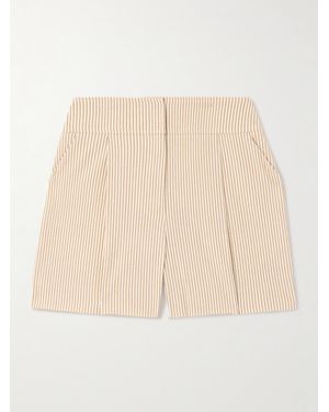 Veronica Beard Haina Pleated Striped Cotton-Blend Seersucker Shorts - Natural