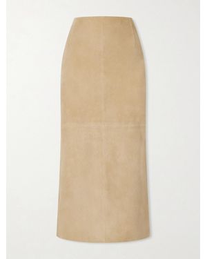 Nour Hammour Selly Suede Midi Skirt - Natural