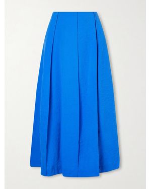Theory Pleated Silk-Blend Crepe Midi Skirt - Blue