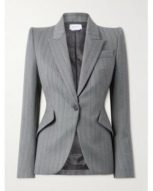 McQueen Blazer Aus Wolle Mit Fischgratmuster Und Streifen - Grau