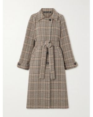 Kassl Distressed Belted Checked Wool-Blend Coat - Natural