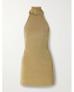 Cult Gaia Kaylilah Metallic Knitted Open-Back Turtleneck Mini Dress - Natural