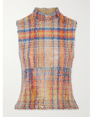 Brandon Maxwell Piper Checked Sequined Mesh Turtleneck Top - Orange