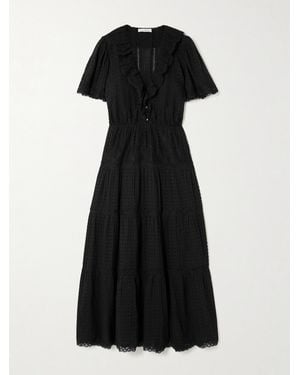 Doen Gabriella Ruffled Tiered Lace-Trimmed Point D'Esprit Cotton Dress - Black