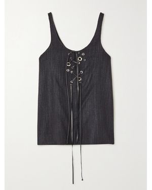 Chloé Leather-Trimmed Silk-Blend Canvas Tank - Black
