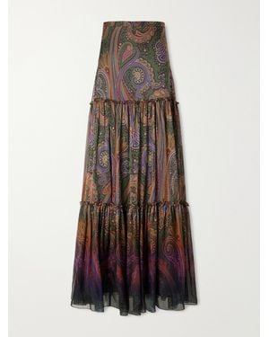 Etro Printed Ruffled Silk Maxi Skirt - Green
