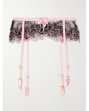 Agent Provocateur Lindie Embellished Embroidered Tulle Suspender Belt - Pink
