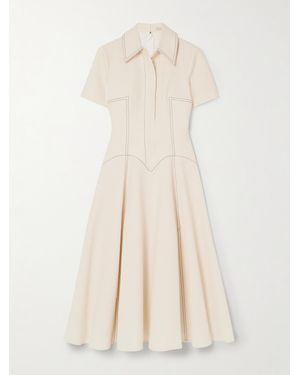 Emilia Wickstead Jody Paneled Topstitched Denim Midi Dress - Natural