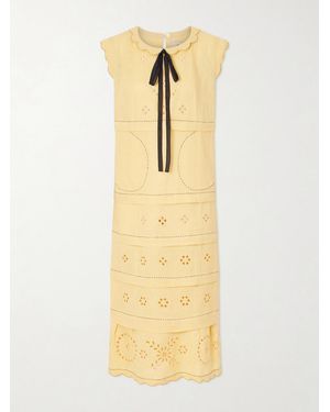 Vita Kin Kiki Tie-Detailed Broderie Anglaise-Trimmed Linen Midi Dress - Metallic