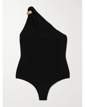 Galvan London Leticia One-Shoulder Embellished Ribbed Stretch-Jersey Bodysuit - Black