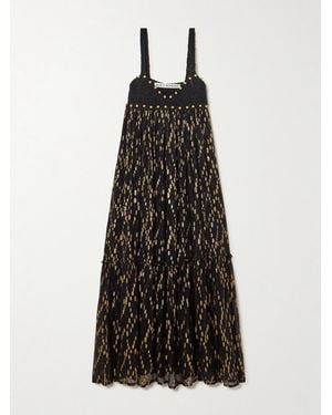 Alix Of Bohemia Victoria Twilight Mist Embellished Crotchet-Trimmed Fil Coupé-Voile Midi Dress - Schwarz