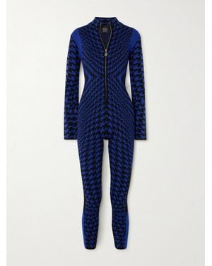 Perfect Moment Johnnie Walker Bella Houndstooth Intarsia Merino Wool Ski Jumpsuit - Blue