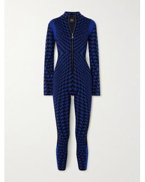 Perfect Moment Johnnie Walker Bella Houndstooth Intarsia Merino Wool Ski Jumpsuit - Blue
